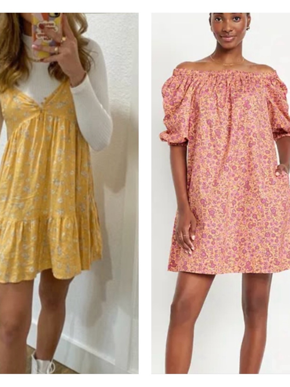 1-Yellow Floral Sundress - 1- Old Navy coral/pink/swing dress w pockets